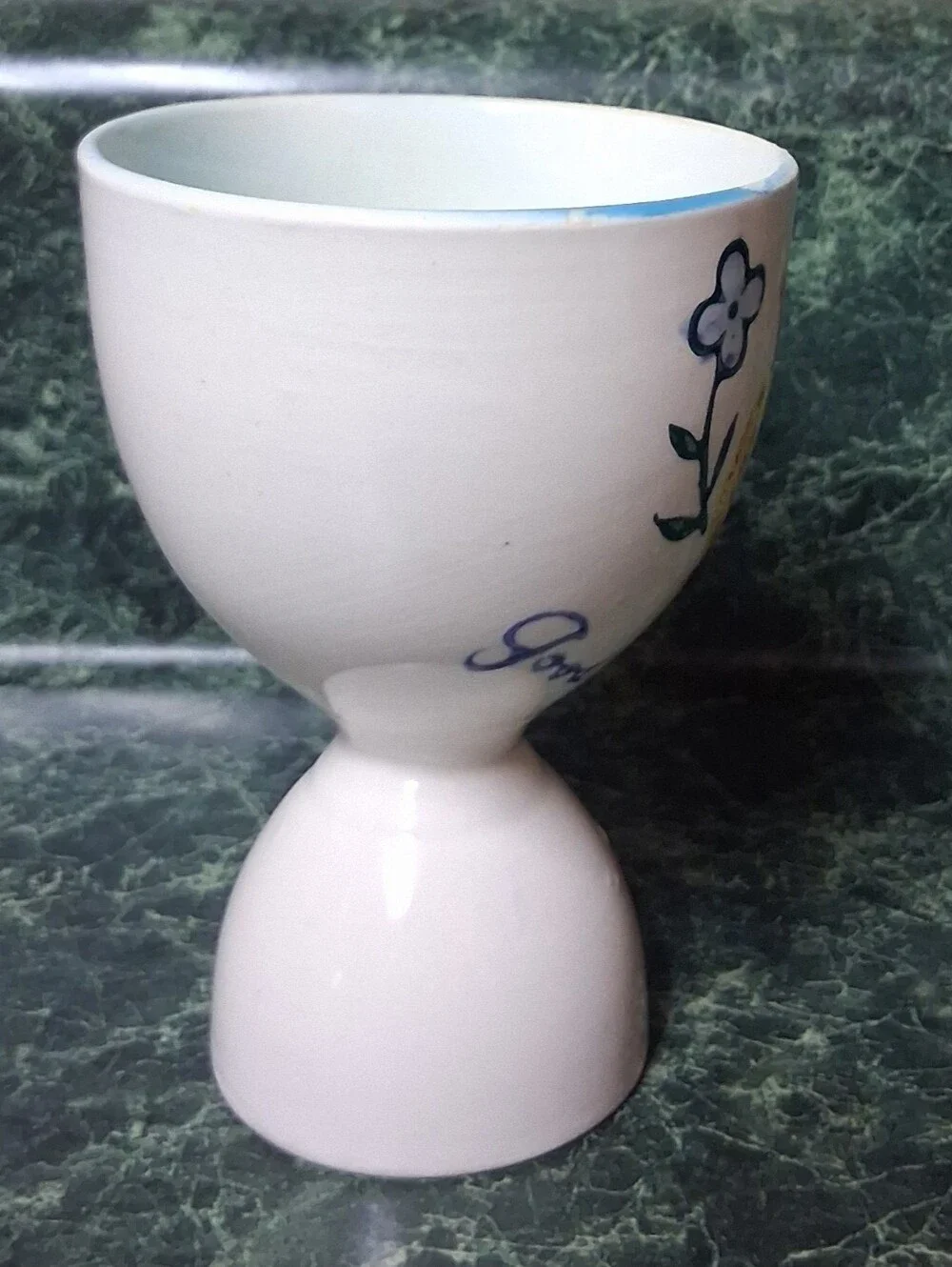 Super Cute Vintage Pottery Good Morning Baby Chic/Duck Egg Cup